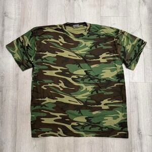 Vintage Camo T Shirt 2XL Woodland Military Streetwear Tee USA Style